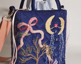 Handmade Embroidered Velvet Bag: Quilted Textile Fashion Bag