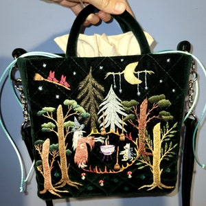 Handmade textile embroidered bag. Original velvet bag with magic embroidery.