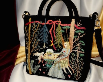Handmade Embroidered Velvet Bag: Quilted Textile Fashion Bag