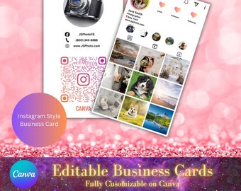 Instagram Business Cards,DIY Canva Template Design,qr code Business Card,Make Up Artist Salon Cards, White Business Card,Instagram Template