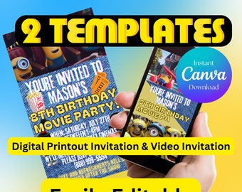 Despicable Me 4 Birthday invitation,Minion birthday invitation,minion editable invitation,Minions Birthday invites,minions agnes invitation