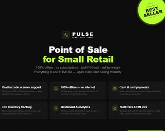 Sistema POS per piccole imprese / Software HTML offline, scanner di codici a barre, senza abbonamento