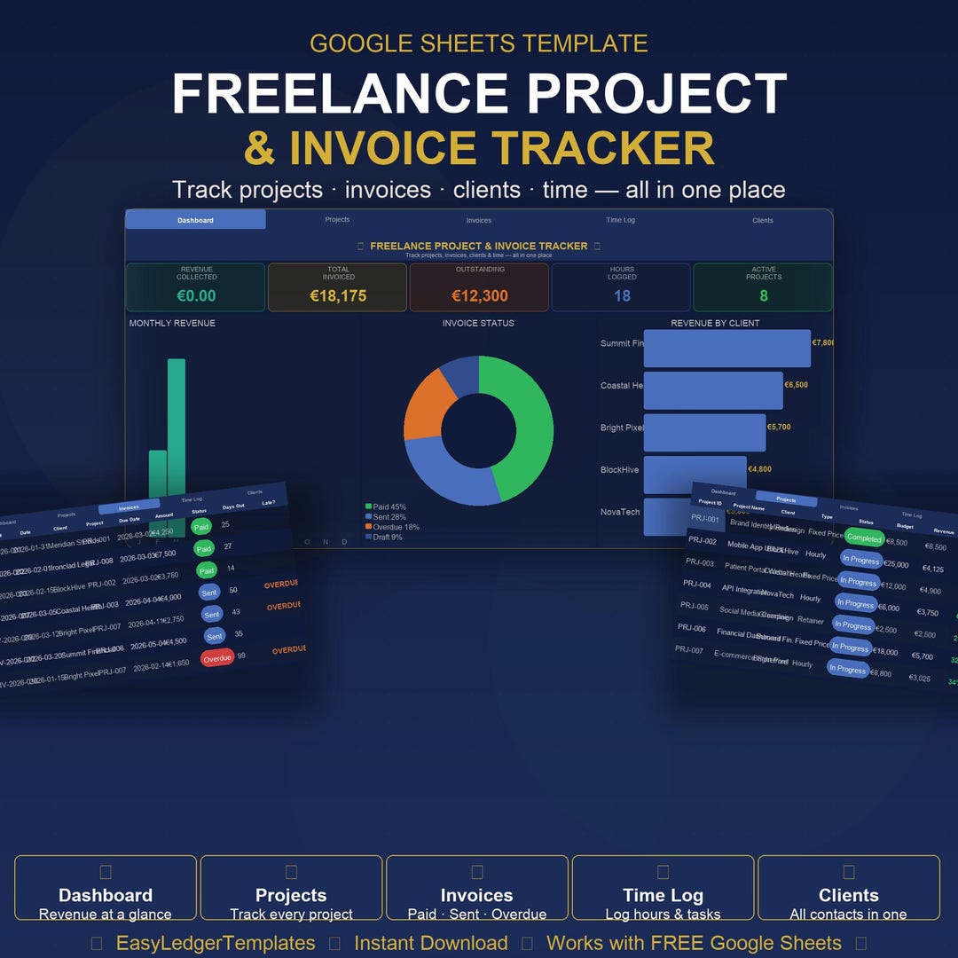 Freelance Invoice Tracker Google Sheets | Project & Client Management ...