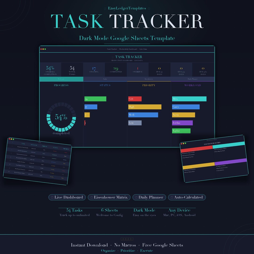 Task Tracker Google Sheets Template - Etsy