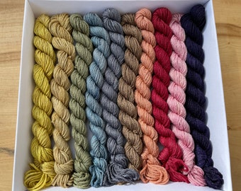 Selection of 10 Naturally Dyed Wild Silk Stranded Threads in Presentation Box