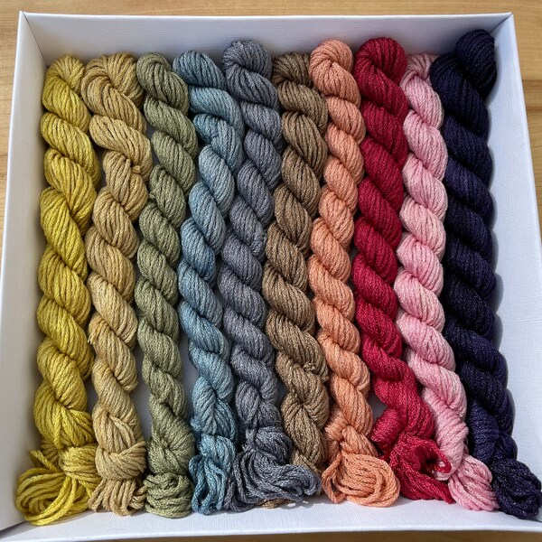 Selection of 10 Naturally Dyed Wild Silk Stranded Threads in Presentation Box