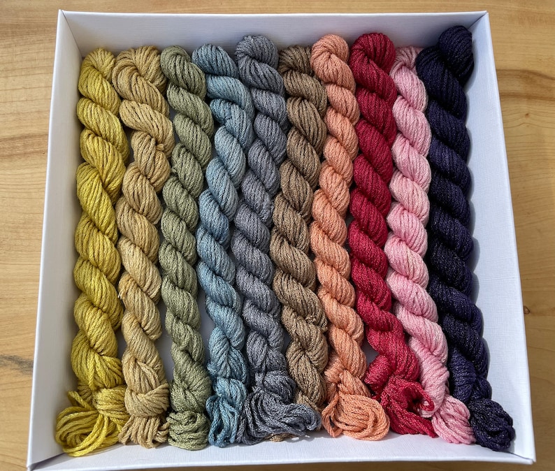 Selection of 10 Naturally Dyed Wild Silk Stranded Threads in Presentation Box image 1