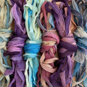 Naturally Dyed Variegated Rag Silk chiffon Ribbon image 1