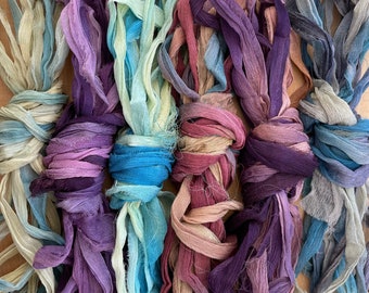 Naturally Dyed Variegated Rag Silk chiffon Ribbon -