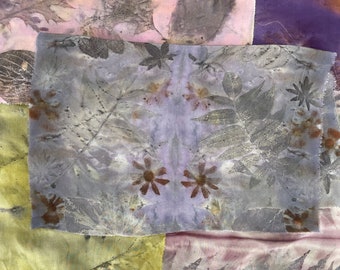 Selection of 5 Ecoprinted/Naturally Dyed Silk Crepe de Chine Fabric Pieces