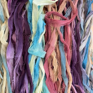 Naturally Dyed Variegated Rag Silk chiffon Ribbon image 2