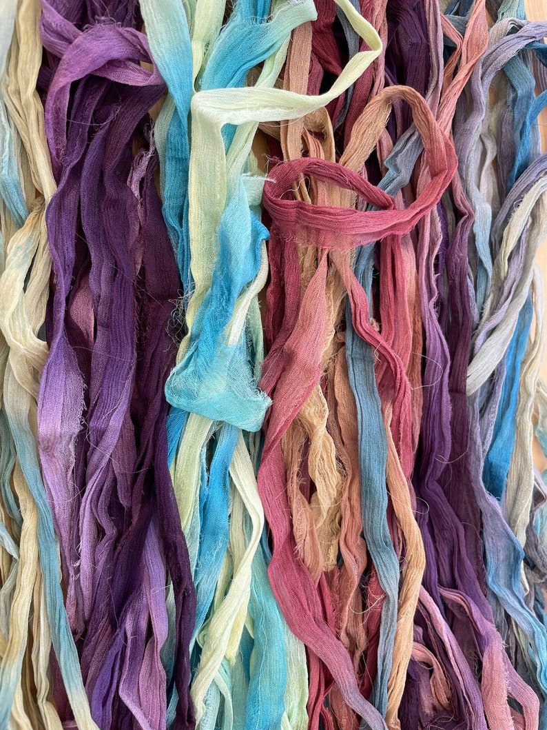 Naturally Dyed Variegated Rag Silk chiffon Ribbon image 2