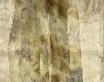 May include: Abstract art print with a layered, textured design in shades of brown, green, and white. The print features a series of vertical lines with a faded, watercolor effect.