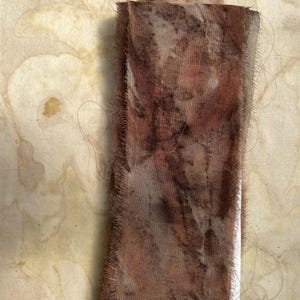 Nastro in chiffon di seta strappato stampato ecologicamente. Stampa eucalipto