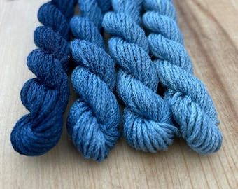 Set of Four Indigo Dyed Wild Silk Stranded Threads