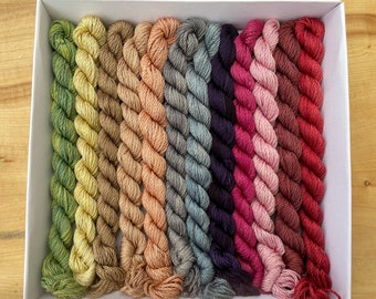 Selection of 12 Naturally Dyed Shiny Silk Stranded Threads in Presentation Box
