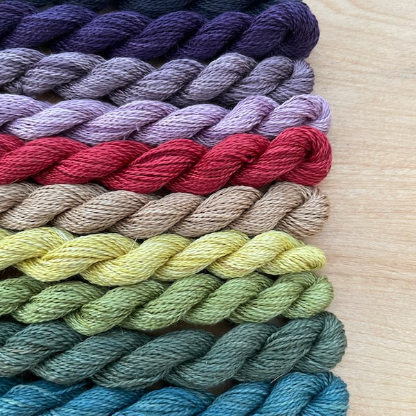 Selection of 10 Naturally Dyed Silk Perle Type Thread