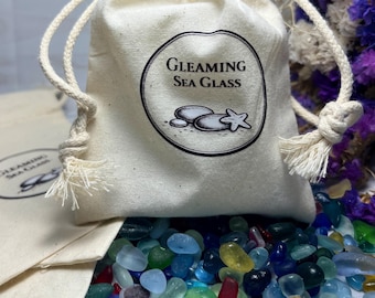 Sea Glass Keepsake Pouch | Cotton Drawstring Gift Bag 9x11 cm | Beach Treasure Storage Bag | Gleaming Sea Glass