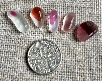 5 small pink multis – Pink sea glass – Handpicked English Beach Finds