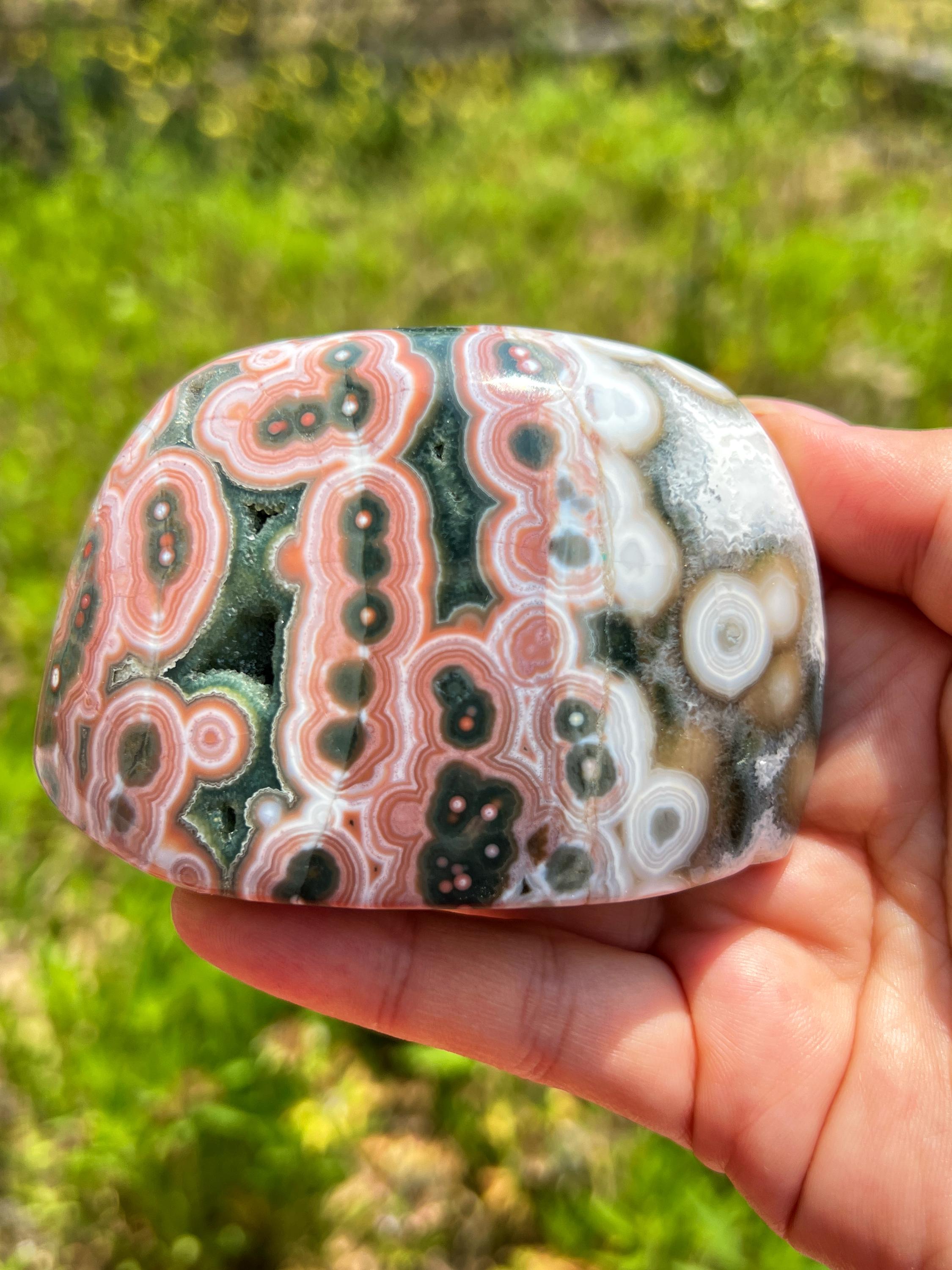 Old Stock Ocean Jasper Pocket Stone,pink Ocean Jasper, Raw Ocean Jasper Tumble Stone, Ocean Jasper Druzy, Calming Crystal,Green Heart Chakra