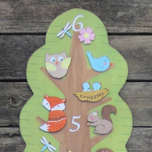 WOODLAND TREE ANIMALS Wood Growth Chart Custom Design Original Hand Painted Hand Crafted Keepsake Boy/Girl/twins image 2