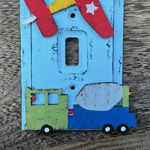 AIRPLANE & TRUCK/TRAIN Kids Switch Plate Cover Original Hand Painted Wood image 1