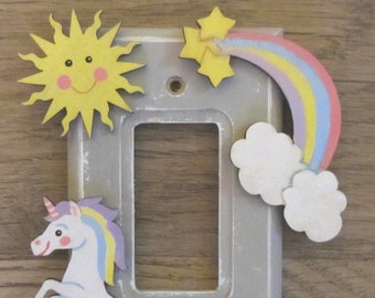Hand Painted Unicorn Switchplate Cover: Rainbow Nursery Decor