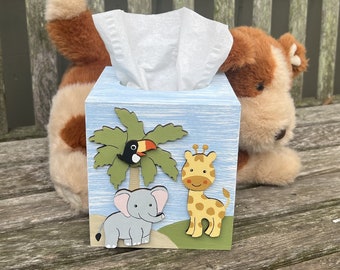 Hand Painted Jungle Animals Tissue Box Cover Nursery Decor