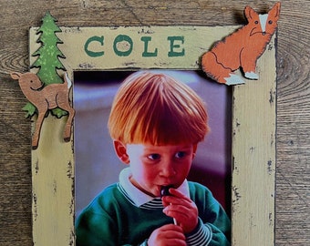 Hand-Painted Woodland Animals Picture Frame: Personalized Kids Decor