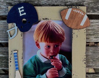 Hand Painted Sports Theme Kids Wood Picture Frame Personalized Initial