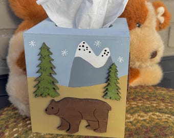 Hand Painted Wood Tissue Box Cover Woodland Animals Nursery/Bedroom/Bathroom Decor
