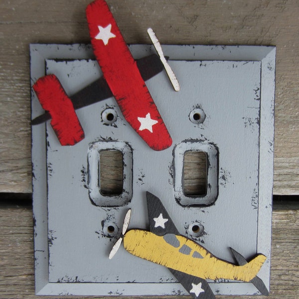 AIRPLANES Switch Plate Cover - Original Hand Painted Wood