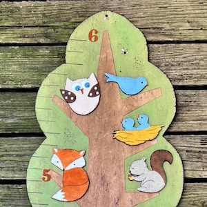 WOODLAND TREE ANIMALS Wood Growth Chart Custom Design Original Hand Painted Hand Crafted Keepsake Boy/Girl/twins image 1