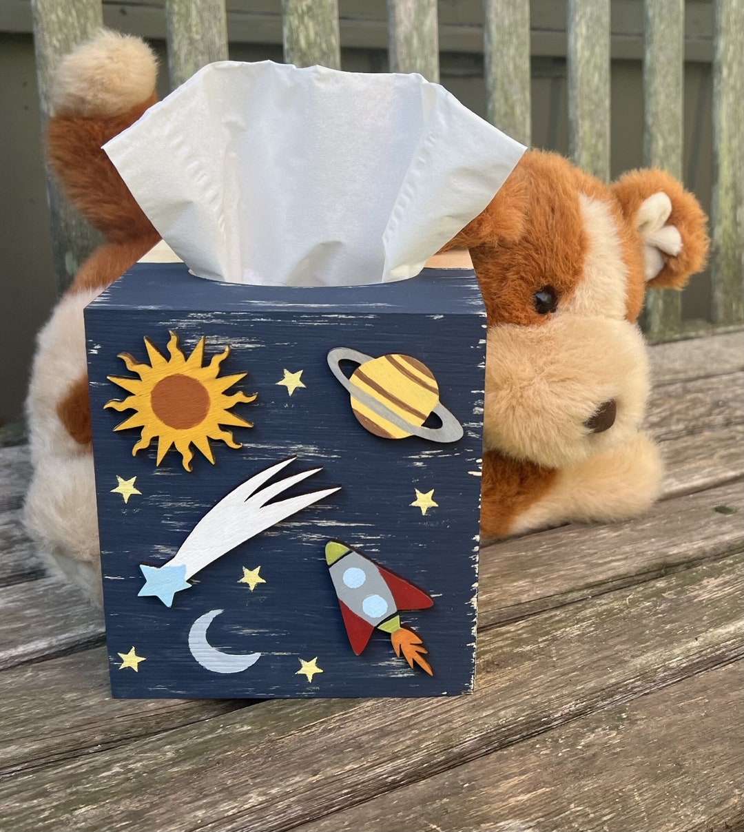 Hand Painted Solar System Wood Tissue Box: Kids Outer Space Decor - Etsy