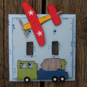 AIRPLANE & TRUCK/TRAIN Kids Switch Plate Cover Original Hand Painted Wood image 3