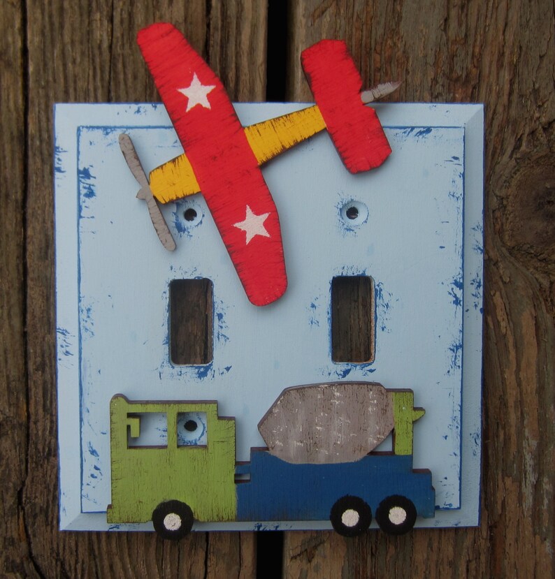 AIRPLANE & TRUCK/TRAIN Kids Switch Plate Cover Original Hand Painted Wood image 3