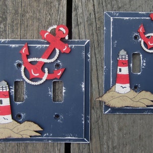 NAUTICAL LIGHTHOUSE/Ocean/Rustic Beach Decor - Switch Plate Cover - Original Hand Painted Wood