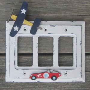 RACE CAR & AIRPLANE Kids Switch Plate Cover Original Hand Painted Wood Any Size Option image 5