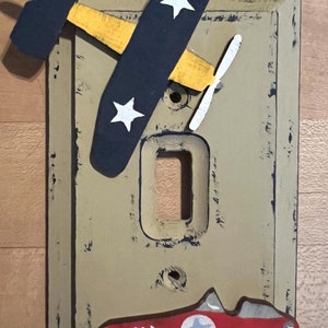 RACE CAR & AIRPLANE Kids Switch Plate Cover Original Hand Painted Wood Any Size Option image 2