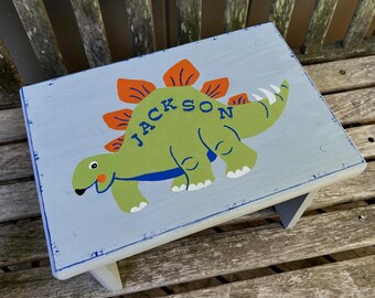 DINOSAUR STEP STOOL/Personalized/Solid Wood/Original Hand Painted