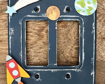 Hand Painted Rocket Outer Space Switch Plate Cover