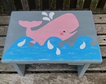 WHALE STEP STOOL/Baby Girl/Pink Whale/Kids Bathroom/Nursery Decor/Original Hand Painted Wood