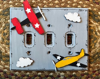 AIRPLANES Wood Switch Plate Cover - Original Hand Painted