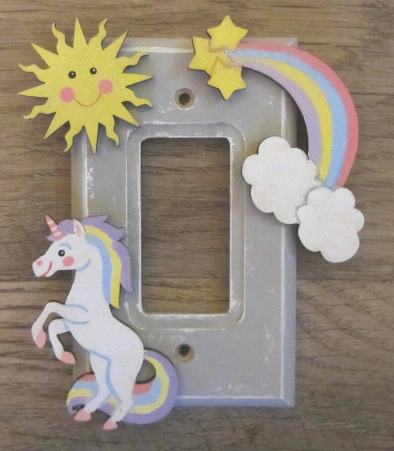 UNICORN/RAINBOW/Shooting Star/Baby Girl Nursery Decor/Whimsical Magical/Original Hand Painted Switchplate Cover/Any Size image 1