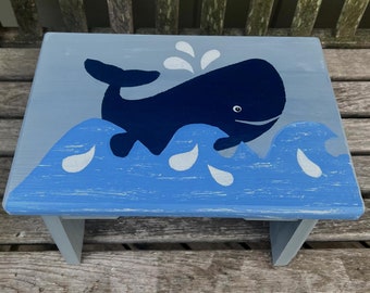 WHALE STEP STOOL/Baby Boy/Kids Bathroom/Nursery Decor/Original Hand Painted Wood