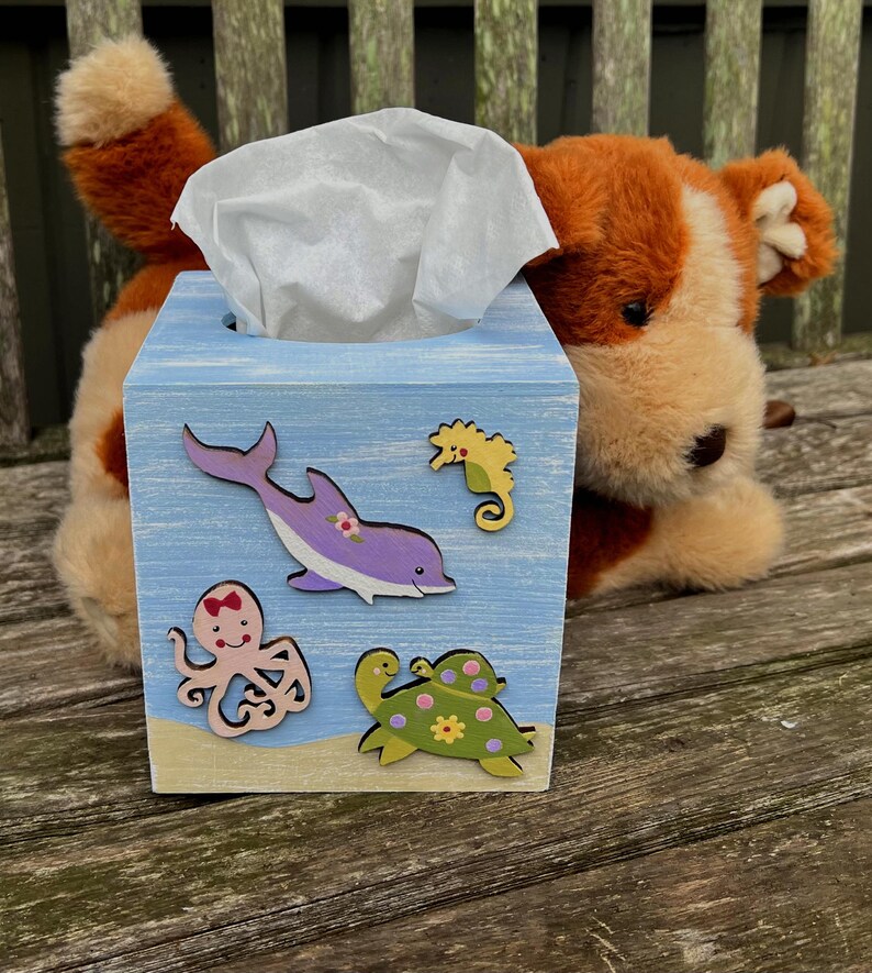 MERMAIDS Tissue Box Cover/Hand Painted Wood/Girl Nursery/Girl Bathroom/Girl Bedroom/Under the Sea/Ocean Sea Fish image 7