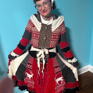 Chaqueta tipo suéter reciclado de patchwork inspirada en Katwise para primavera y otoño, hecha a mano, estilo pixie cottagecore.