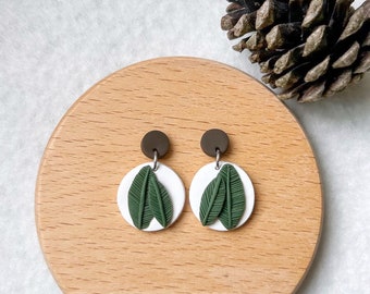 Tropical Haven Leaf, Handmade Polymer Clay Earrings, Stud, Gift, Jewelry, Girls & Ladies, Gift Ideas, Minimalist, Inspired, Stainless Steel