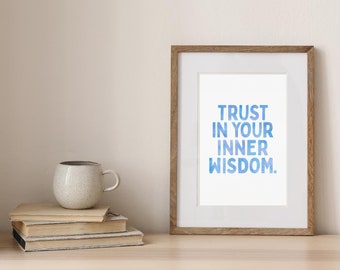 Confíe en su sabiduría interior Imprimir Mindfulness Arte Cartel Azul Acuarela Tipografía Inspiración Niño Decoración Afirmación Positiva Descarga Digital