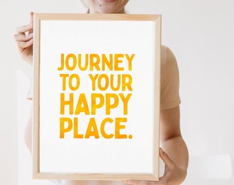 Viaje a su lugar feliz Mindfulness imprimir arte cartel amarillo acuarela tipografía niños decoración soleada afirmación positiva descarga digital